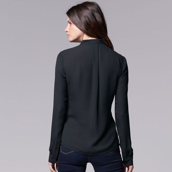 Simply Vera Vera Wang Medium Lace Blouse Pleated Back Hidden Button Up - Picture 2 of 10